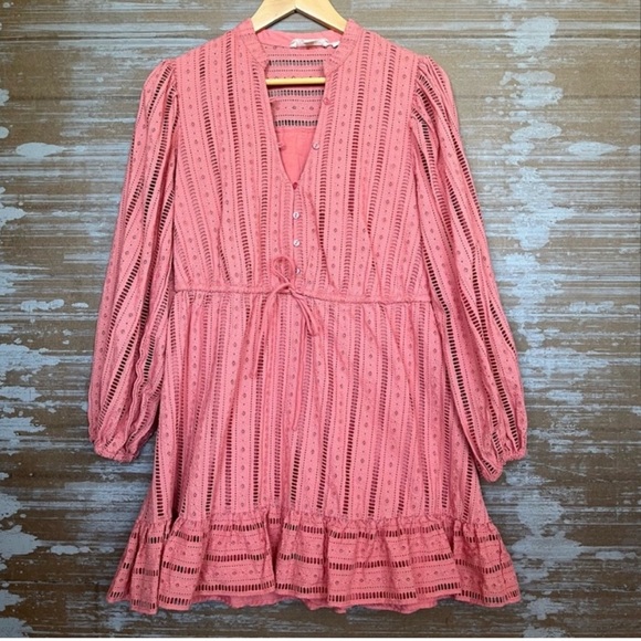 Anthropologie Forever That Girl Eyelet Mini Dress Pink Boho Western Womens S - Picture 2 of 6